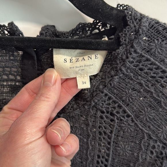 Sezane Black Lace Madeleine Ruffle Blouse - Picture 5 of 14